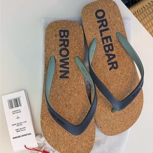 Orlebar Brown Navy and Silver Green Flip Flops